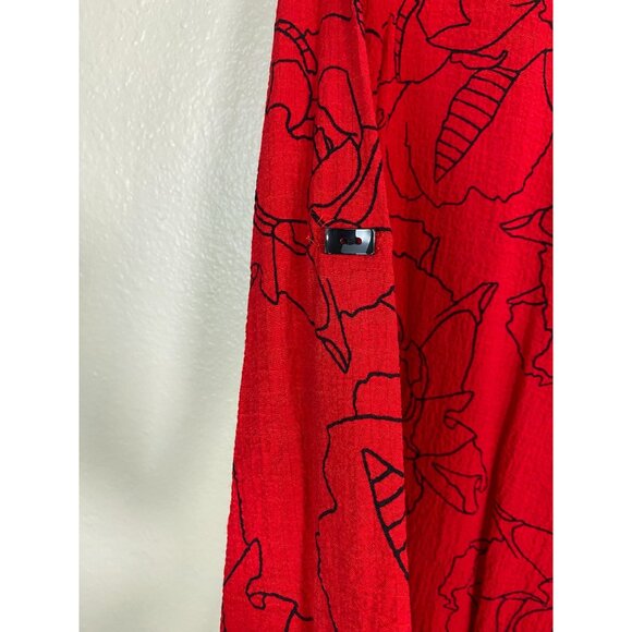 Ali Miles Red Floral Asymmetrical Tunic Top size Small Lagenlook Boho - Picture 9 of 16